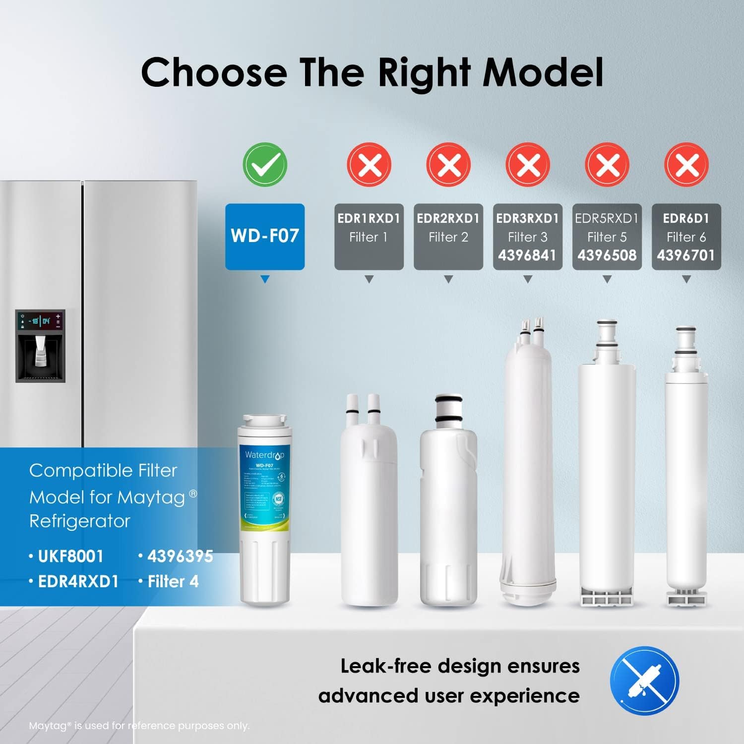 Waterdrop UKF8001 Refrigerator Water Filter, Compatible with Whirlpool UKF8001AXX-750, Maytag UKF8001P, UKF8001AXX-200, 4396395, 469006, EveryDrop Filter 4, Puriclean II, EDR4RXD1, 4 Filters