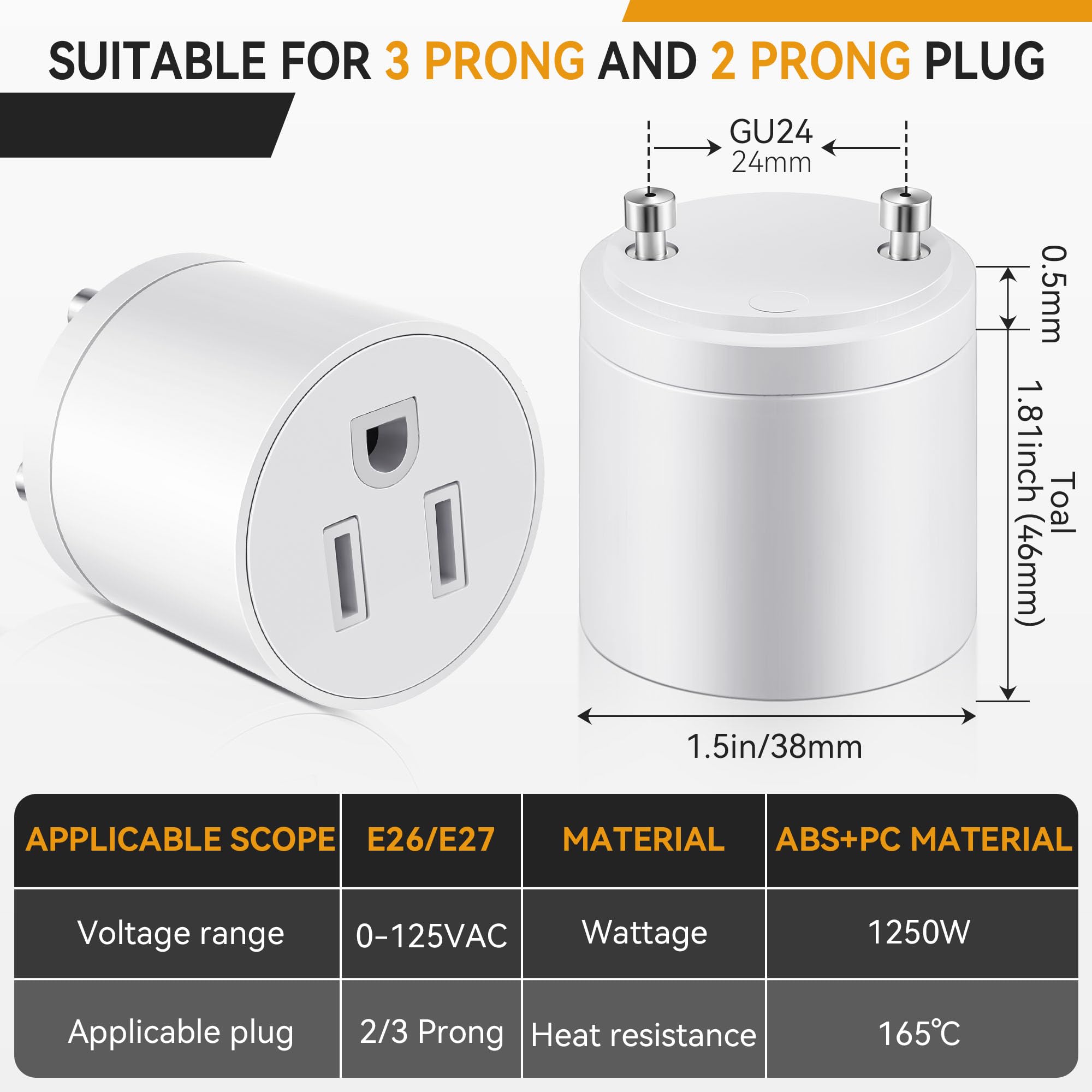 Snapklik.com : 2 Pack GU24 Socket To Outlet Adapter, GU24 3 Prong Light ...