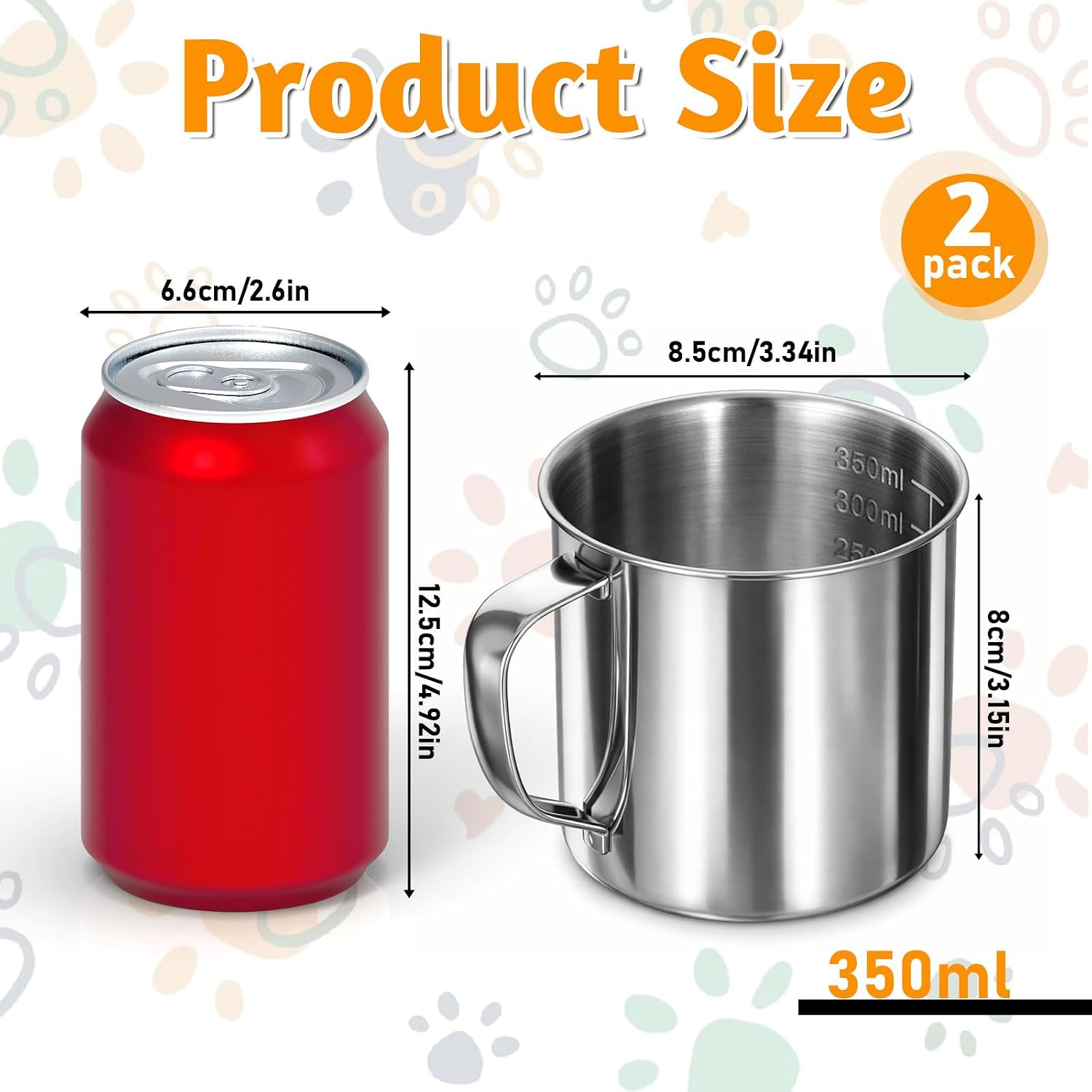 2 PCS Stainless Steel Dog Food Scoop, 1.5 Cup Pet Food Measuring Cup