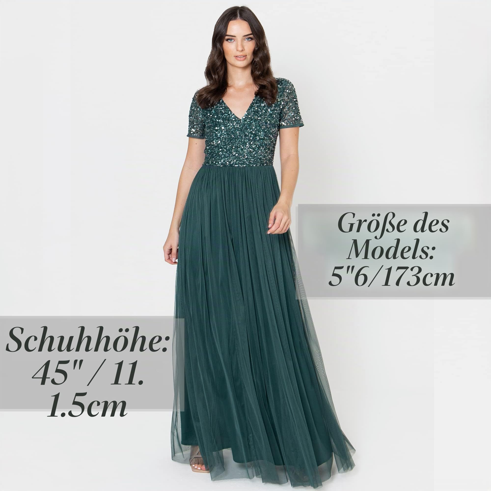 Maya Deluxe Abendkleid mit Pailletten Cocktailkleid Damen mit V-Ausschnitt Tüllkleid Smaragdgrün Größe 54 – Bild 3