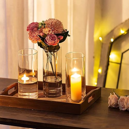 Miniatura 3 de Hewory Juego de 12 jarrones cilíndricos de cristal, portavelas de huracán para pilar o velas flotantes, jarrón transparente alto para centros de