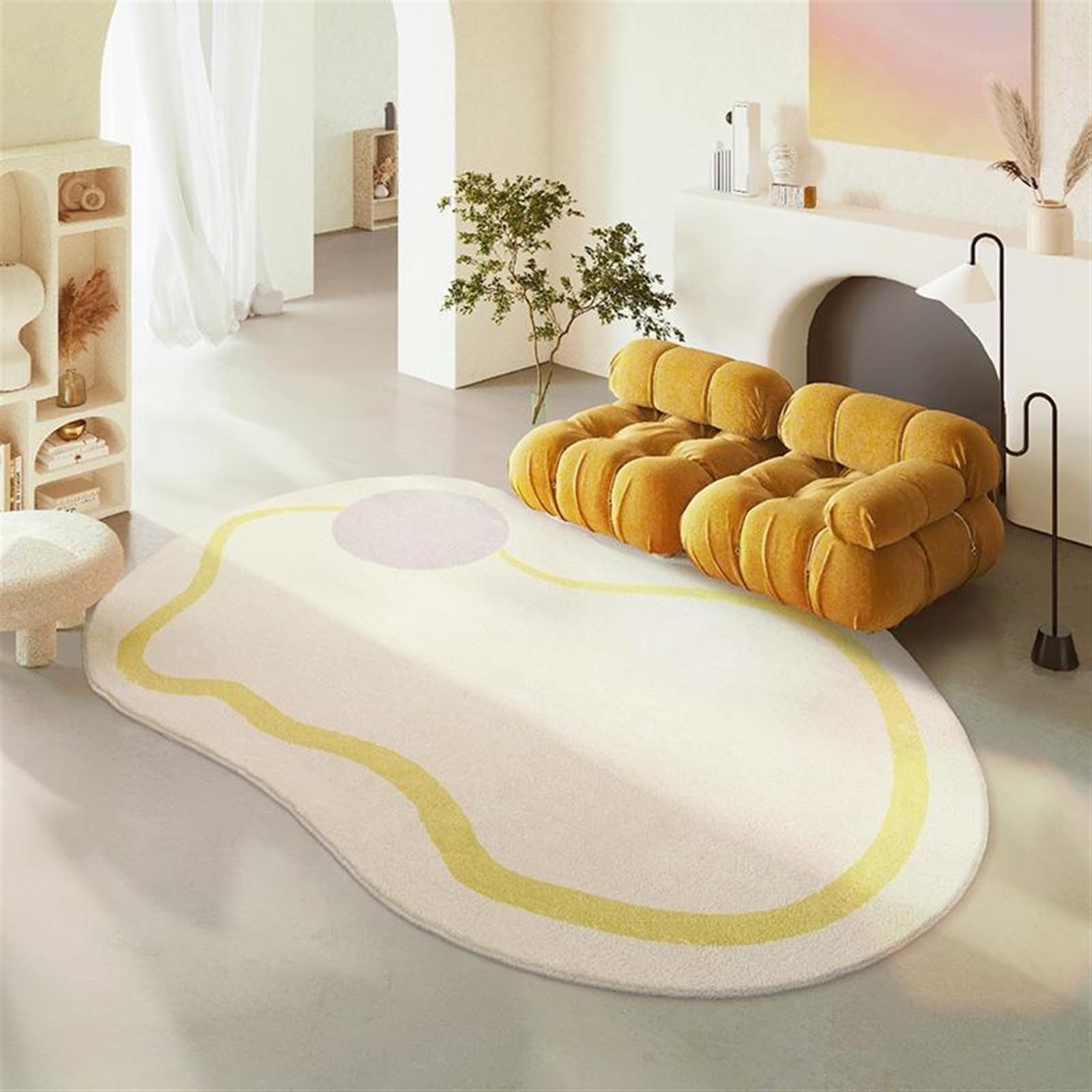 PUIOKA Tapis de Forme irrégulière, Tapis Imitation Cachemire, Tapis imprimés à Lignes ondulées, Tapis de Salon
