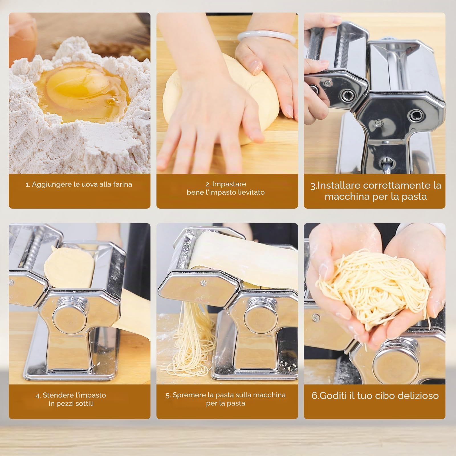 MZTOGR Macchina per pasta e ravioli, set di 6 pezzi da 150 mm in acciaio con 9 impostazioni di spessore regolabili, include accessorio per ravioli, stendipasta