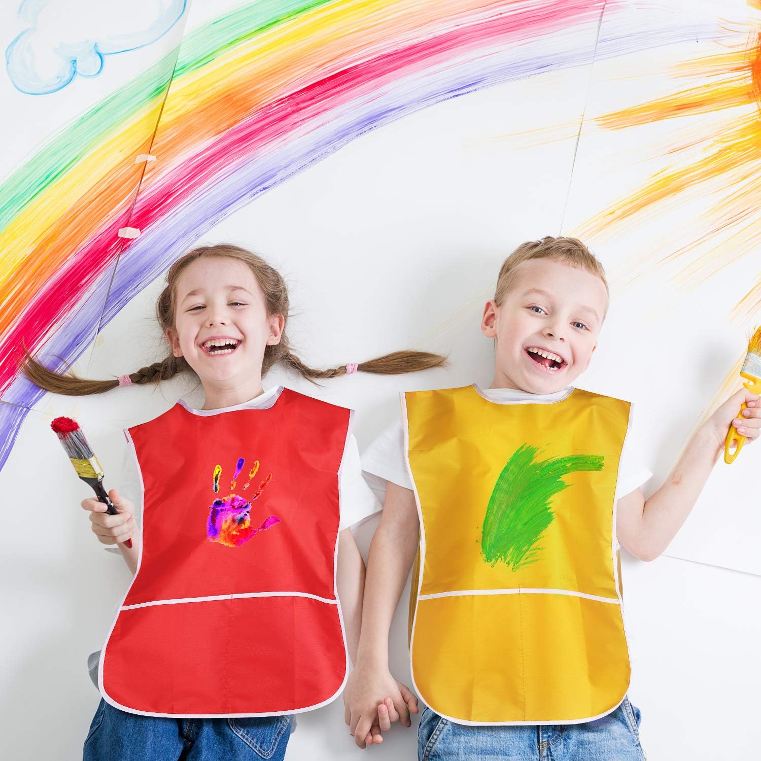 SATINIOR 4 Pieces Art Smock for Kids Waterproof Artist Painting Apron Bulk for Children Craft Handwork Cooking Toddler Activity, 4 Colors