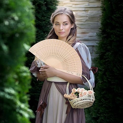 Miniatura 4 de Emsiok 3 ventiladores plegables de madera, con patrón de delfín, abanicos plegables de mano, ventilador de mano de sándalo, ventilador de mano de