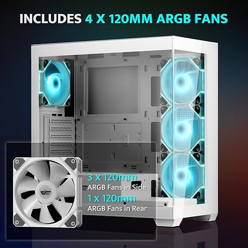 Miniatura 4 de darkFlash Carcasa ATX de media torre para PC, preinstala 4 ventiladores PWM ARGB, carcasa de computadora para juegos de vidrio templado doble,