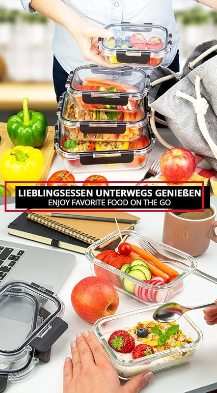 edallo 3 db Nagy Üveg Ételtároló Doboz Légmentes Fedéllel - Szivárgásmentes, Mosogatógép, Sütő, Fagyasztó és Mikrohullámú Sütő Biztos - 3x10