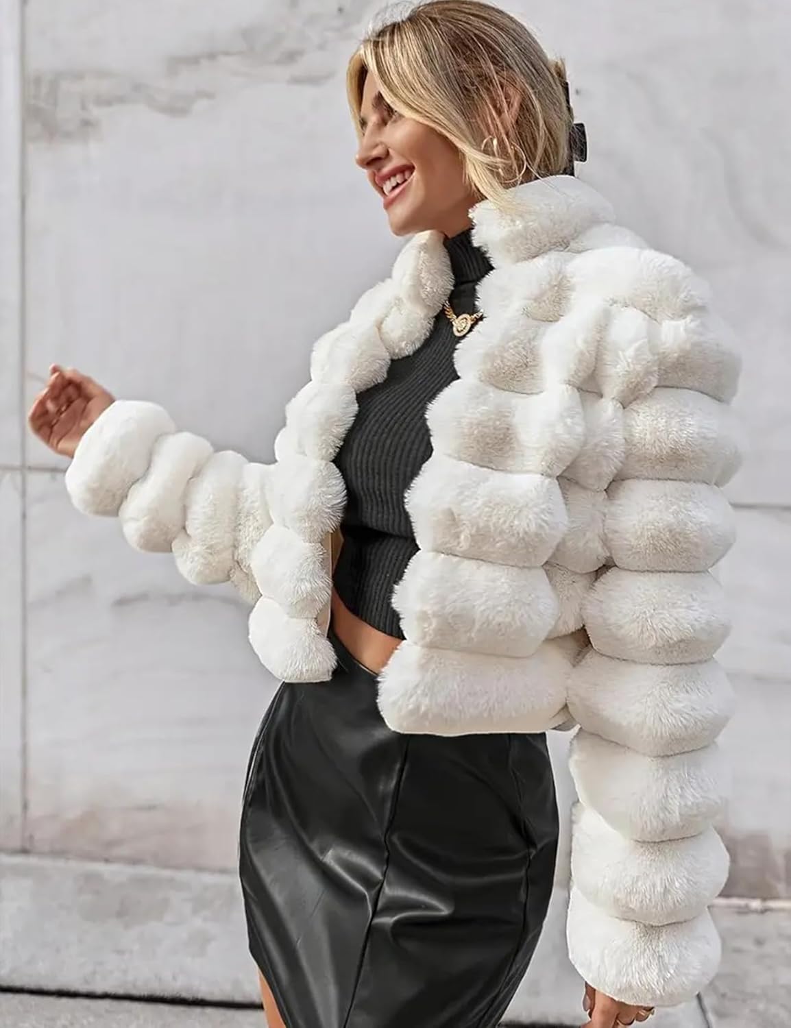 Yimoon Women's Fur Coat Fluffy Long Sleeve Lapel Cropped Faux Jackets Open Front Shaggy Coat Outerwear - Image 3