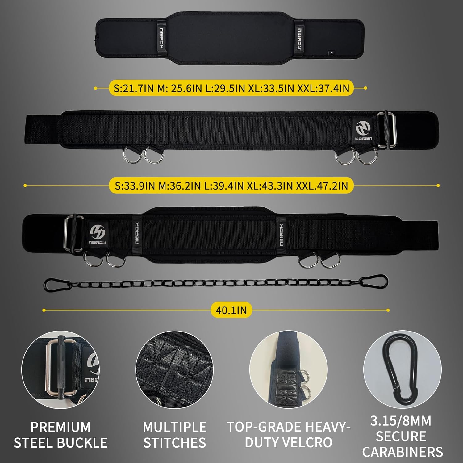 2-in-1 Weightlifting Belt & Dip Belt with 41 IN Steel Chain, Double-Layer Design, Powerlifting Gym Belt for Pull Up, Squat, Deadlifts & Added Weight Training, Unisex for Men & Women