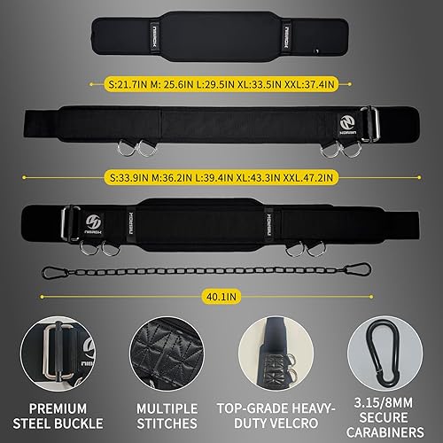 Miniatura 5 de Cinturón de levantamiento de pesas 2 en 1 y cinturón de inmersión con cadena de acero de 41 pulgadas, diseño de doble capa, cinturón de gimnasio de