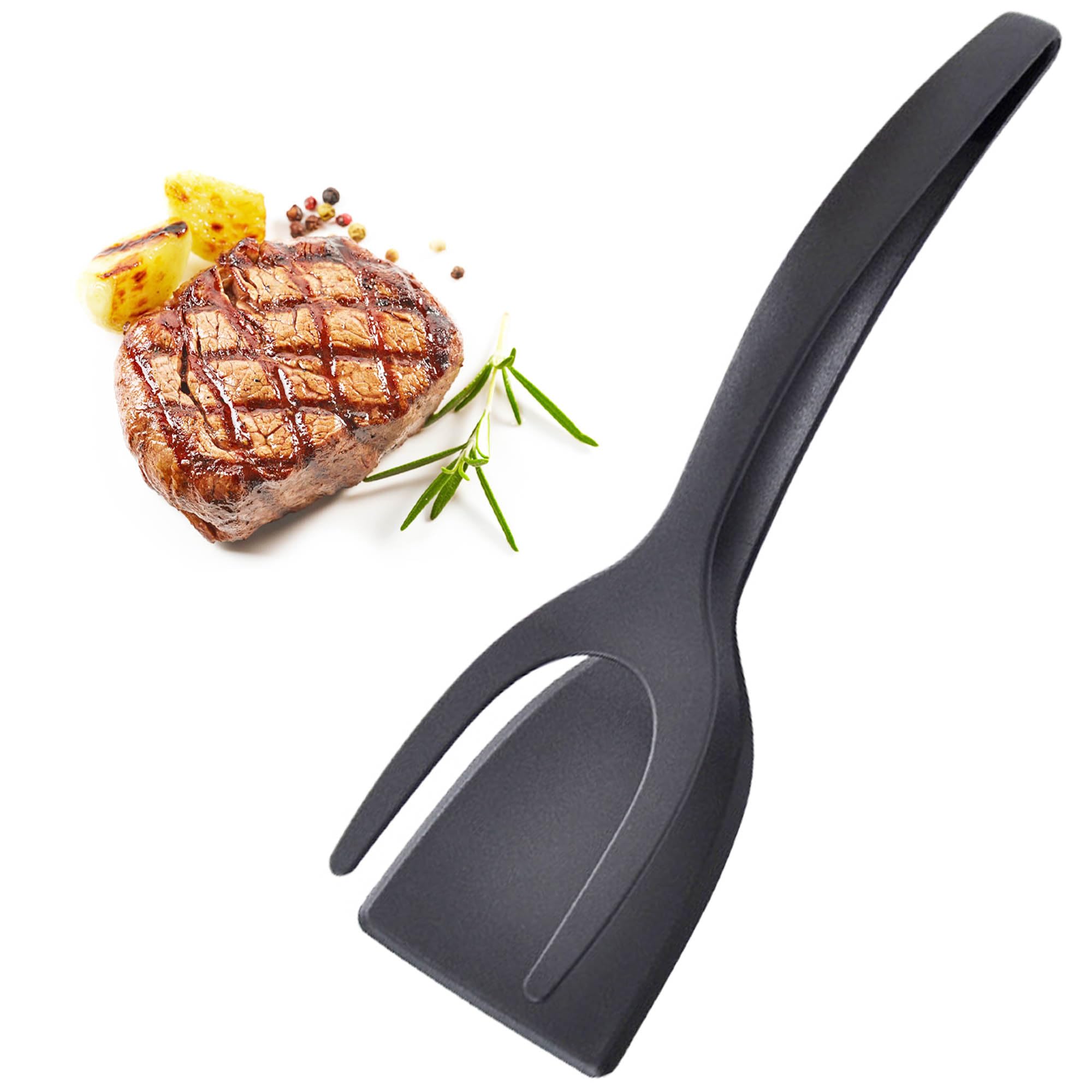 Egg Flipper Tong Pancake Fish French Toast 2 in 1 Grip and Flip Spatula Tongs Egg Flipper Tong Pancake Fish French Toast for Home Kitchen Cooking Tool(1pcs black)