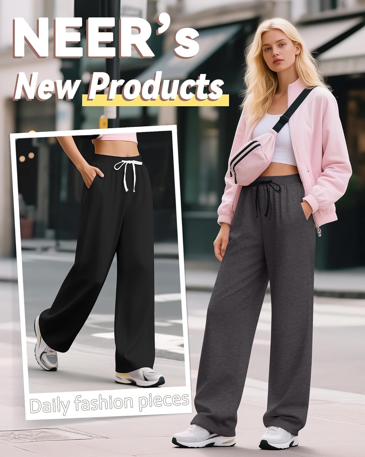 Neer 3 Pack Women's Yoga Sweatpants Wide Leg Drawstring Baggy Pants Casual Loose Workout Open Bottom Lounge Pants - Image 2