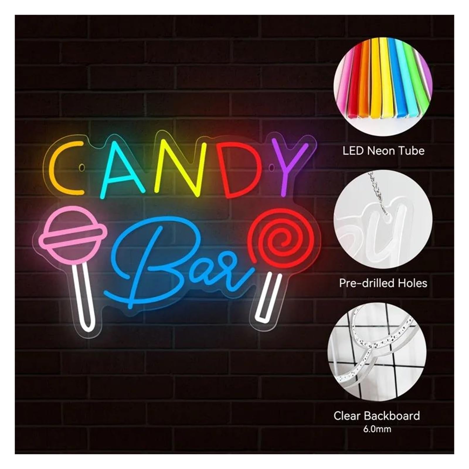 lampe au néon Barre LED pour enseigne au néon en acrylique Sucettes Sucres Lumière pour usb Pour la maison Chambre Magasin Supermarché Décoration murale