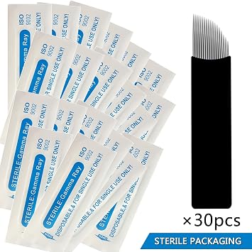 30Pcs Disposable Eyebrow Microblading Needles,Lip Tattooing Microblades Permanent Makeup Blades for Single Use Only (18needle) (Black)