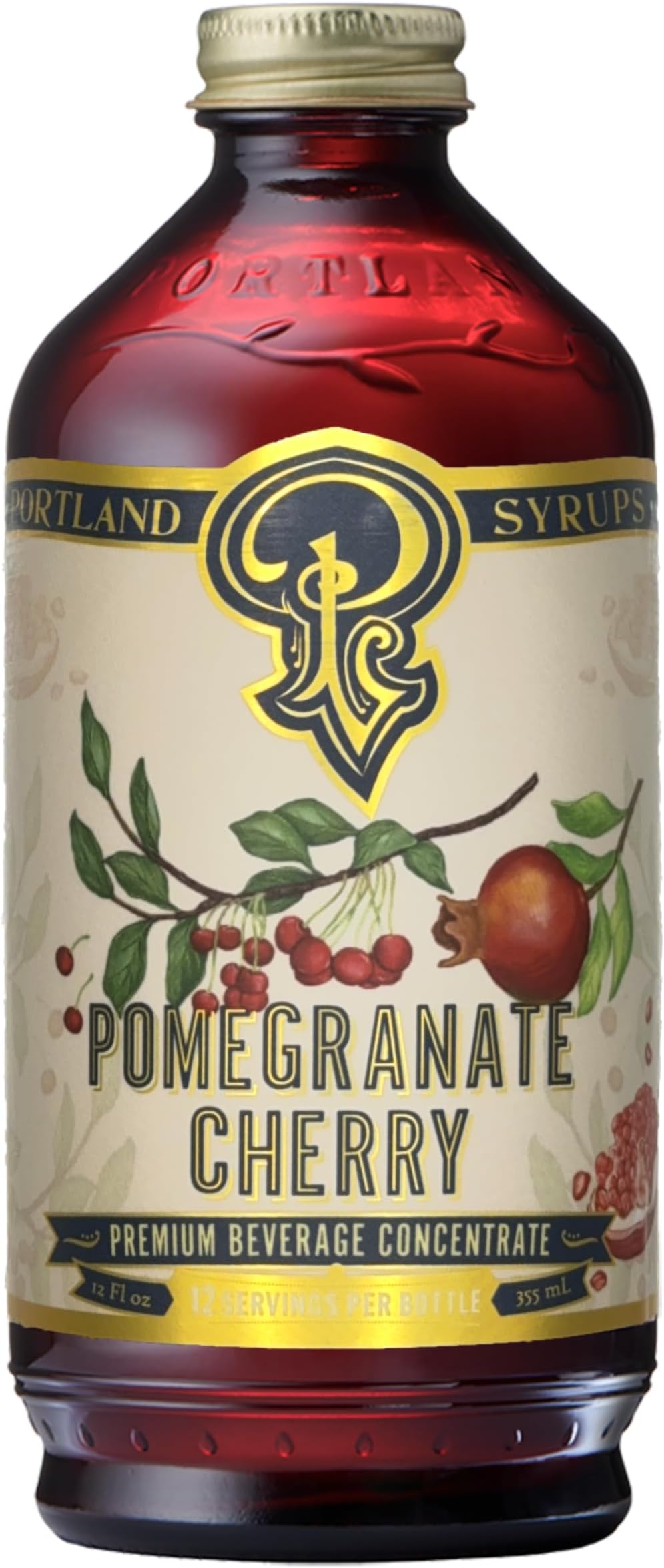Portland Syrups Pomegranate Cherry Syrup for Cocktails, 12 oz, 12 Servings
