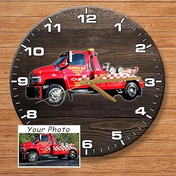Personalized Custom Photo Tow Truck 12 wooden wall clock Wrecker gift