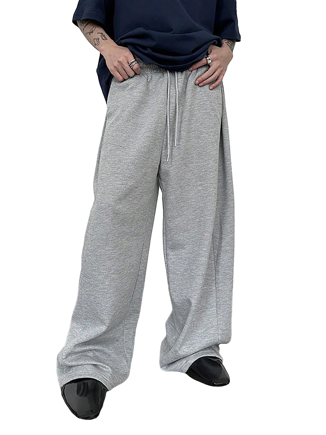 SHENHEMen's Baggy Pants Wide Leg Drawstring Waist Loose Sweatpants with Pockets