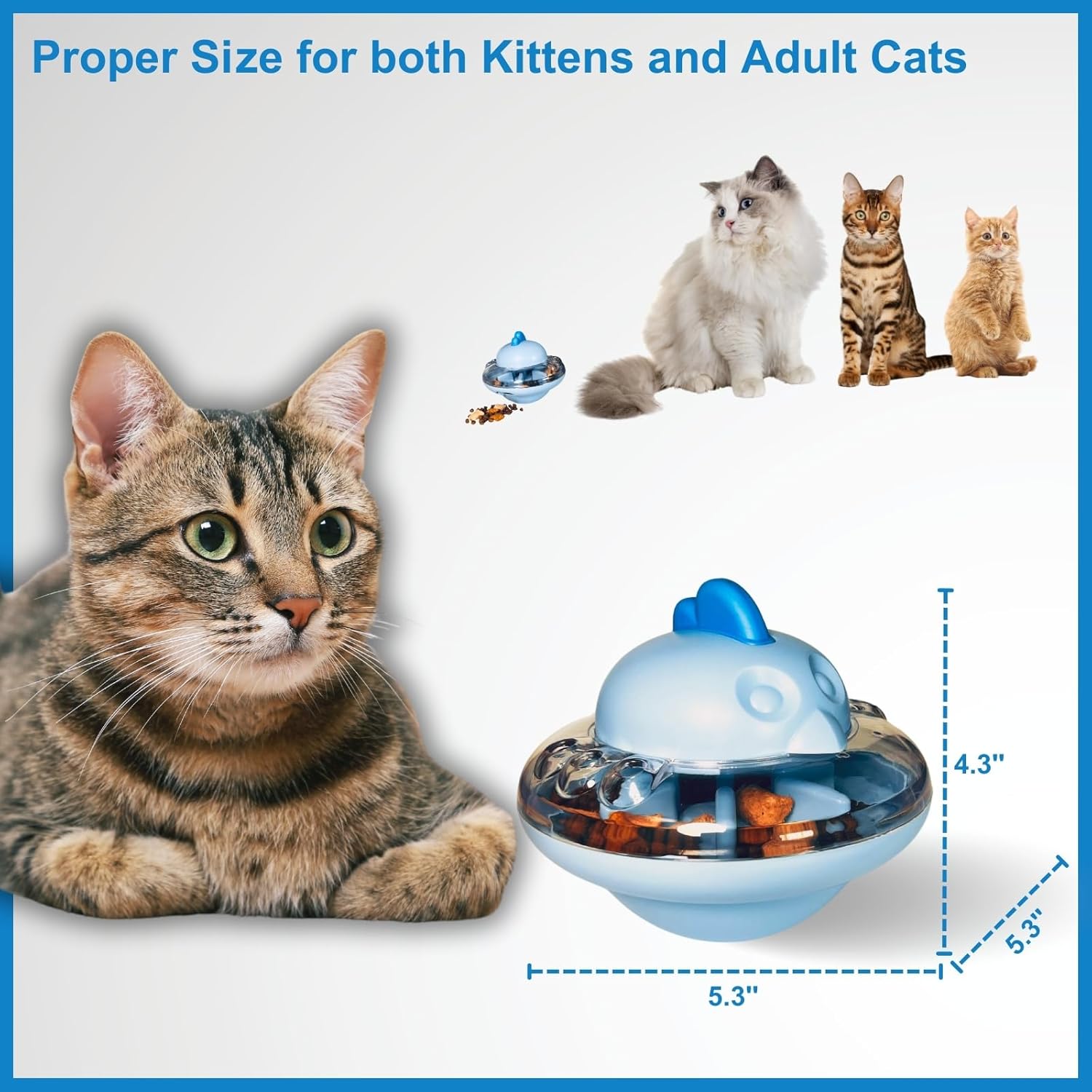 Interactvie Cat Treat Toy, Slow Feeder with Adjustable Dispensing Mouth, Food Puzzle Feeder for Indoor Cats and Kittens (Blue) image 5 of 6 B0DDXY9BKJ