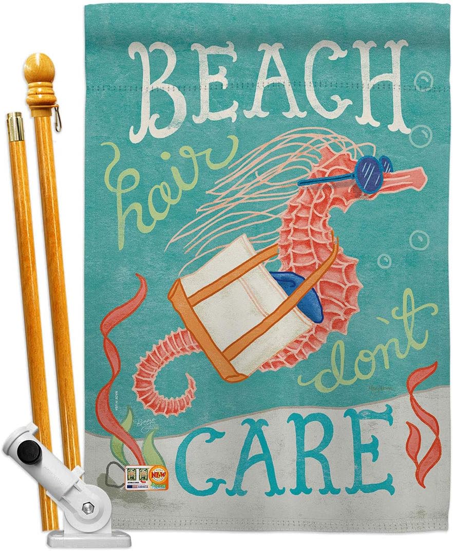 Seahorse Beach Hair House Flag Coastal Tropical Sea Shells Ocean Sand Outdoor Summer Coral Small Decorative Gift Yard Banner Made In USA 28 X 40