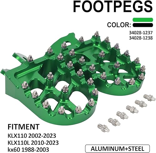 Miniatura 2 de AnXin Estriberas de motocicleta Estriberas para pedales de pie CNC para KLX 110 KLX110 2002-2023 KLX110L 2010-2023 KX60 1998-2003 Verde OEM
