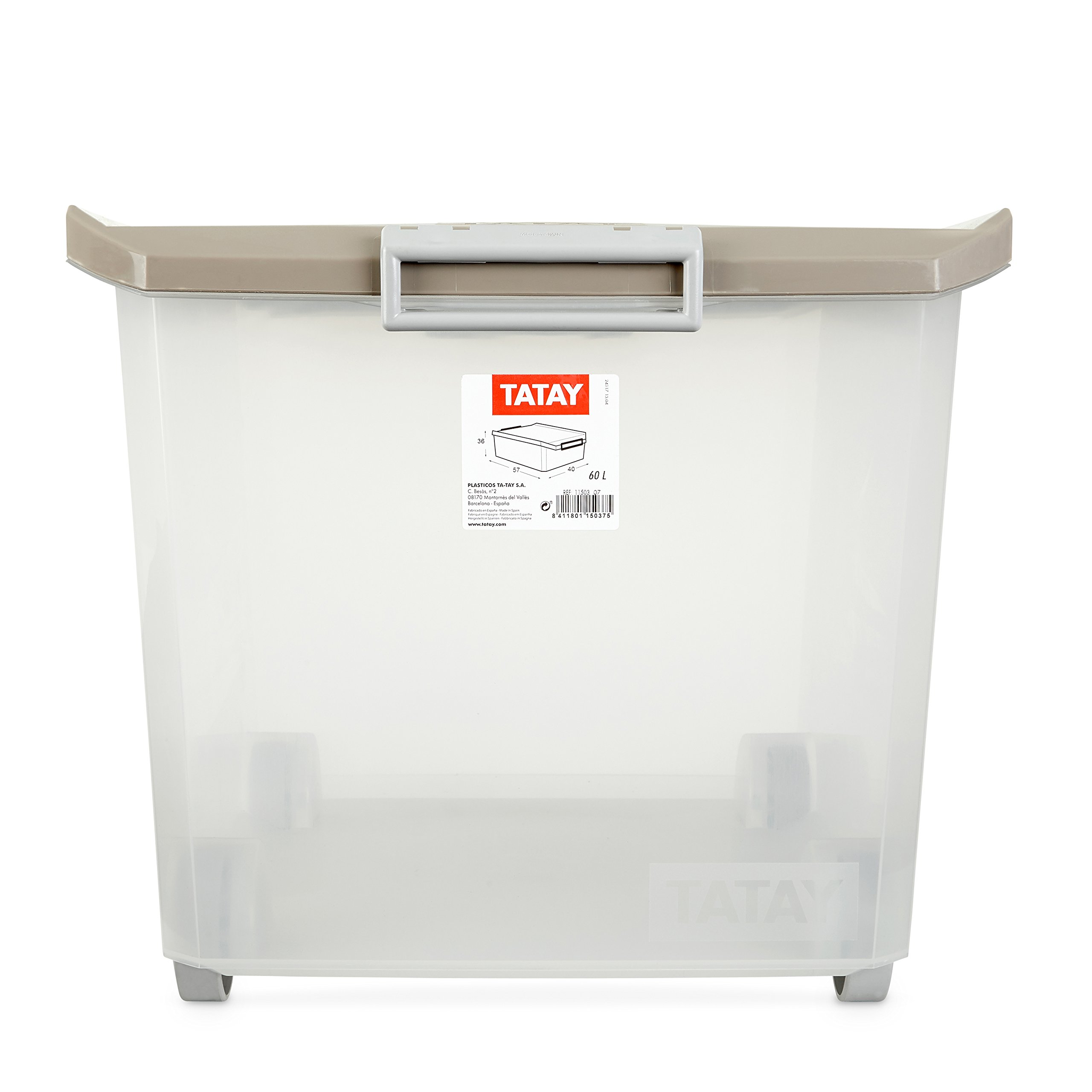 Boîte De Rangement Tatay 60 L – Transparent Avec Couvercle Coloré, Roulettes & Poignées – Hermétique & Empilable