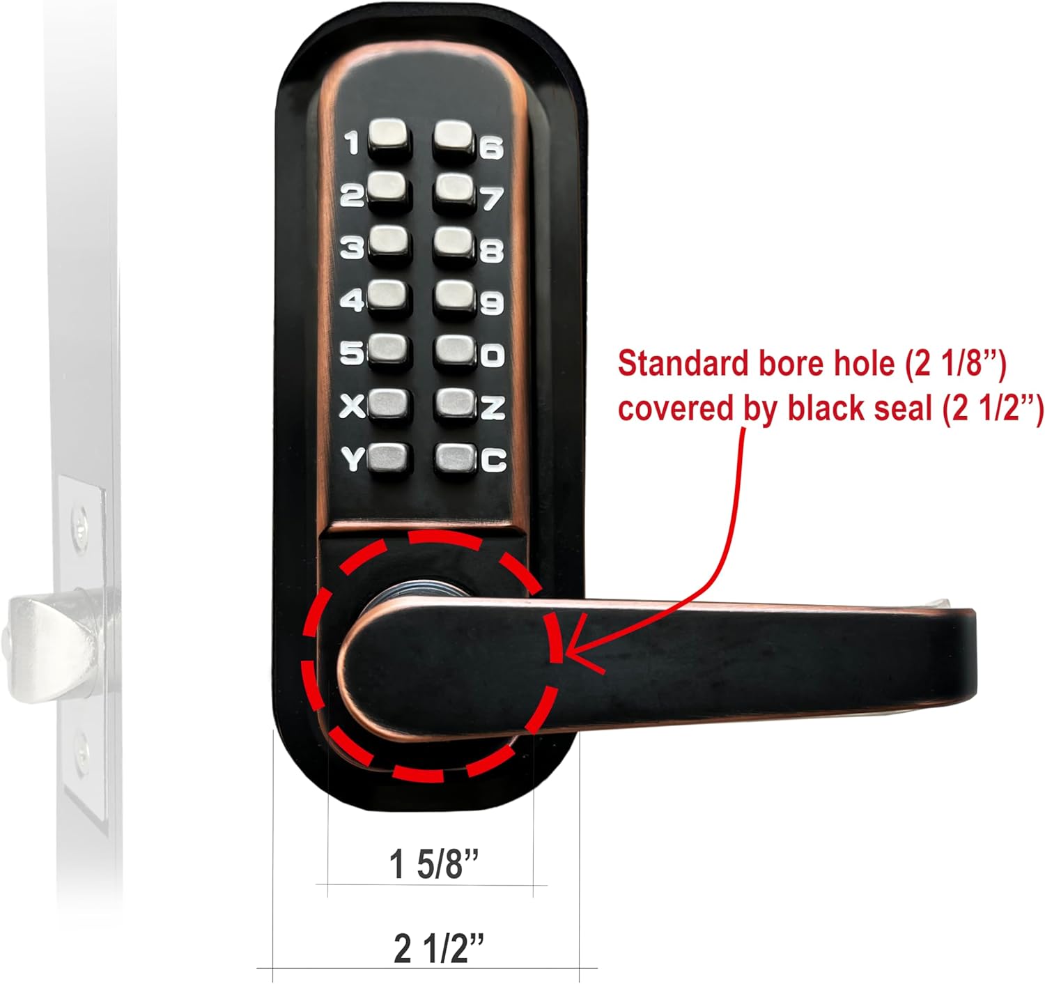 Diagram showing the standard bore hole size covered by the lock's seal.