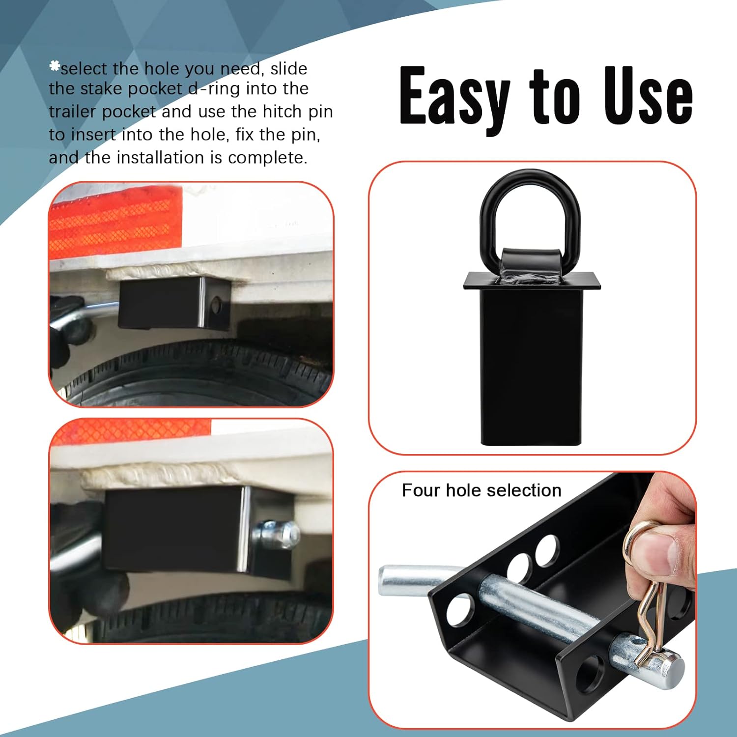 Stake Pocket D Ring, D Ring Stake Pocket Tie Down, 16200lbs Heavy Duty Trailer Stake Pocket D Ring, D Ring Stake Pocket with Hitch Pin for Utility Trailers and Flatbeds Equipped(4Pack)