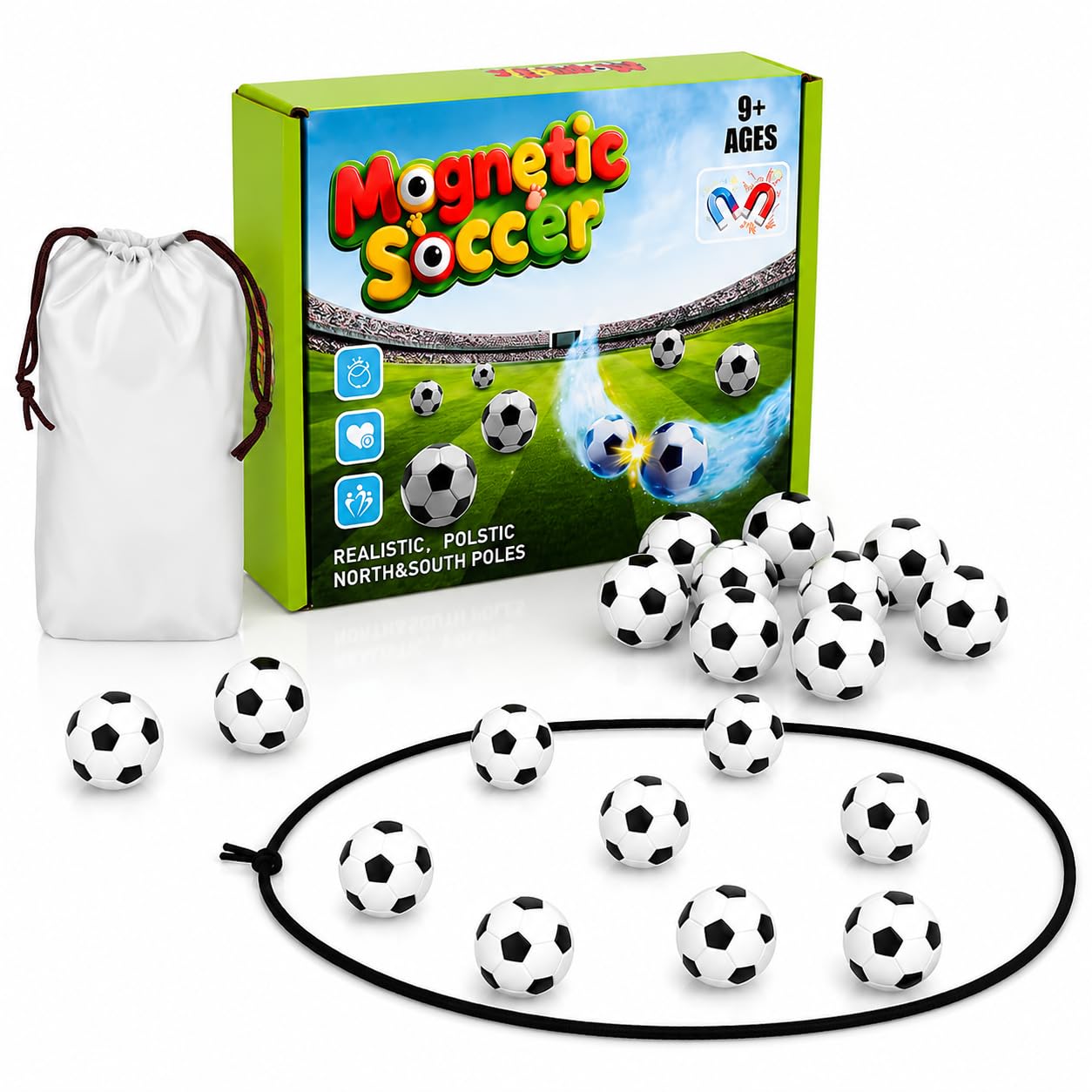Soccer Magnetic Game with String - With 20 Pieces Ball & String,Interactive Family Table Game，Strategy Board Game for Kids & Adults,Portable Travel Puzzle Game, Party Game Ages 5+