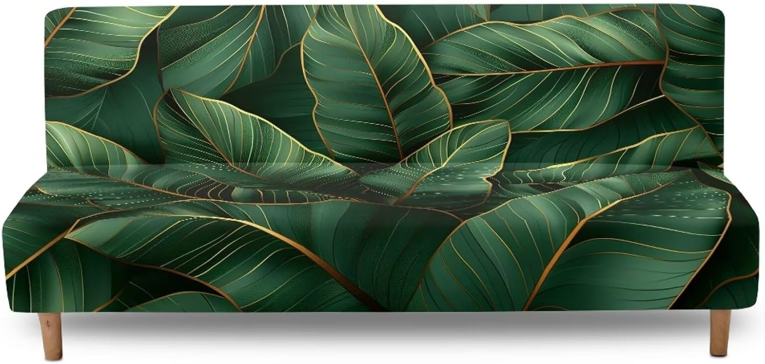 Merkmak Tropic Green Leaves Futon Couch Covers with Elastic Bottom Washable Non-Slip Futon Covers Slipcover Rectangle Stretch Sofa Slipcovers Furniture Protector for Home