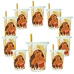 The First Years Take & Toss Toddler Straw Cups - Moana - Spill Proof Toddler Sippy Cups with Snap-On Lids and Straws - Reusable Toddler Cups for Travel, Daycare, and Everyday Use - 10 Oz - 10 Count