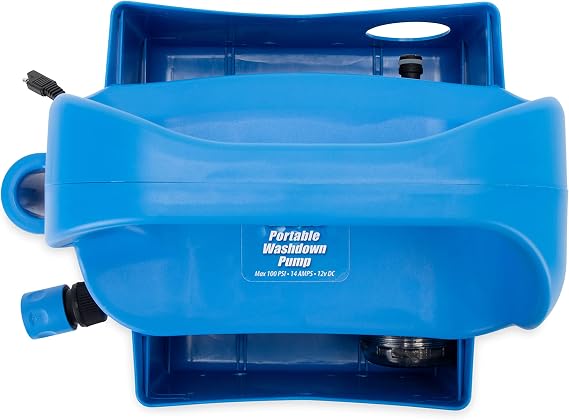 Trac Outdoors Portable Washdown Pump Kit - Self-Priming Marine-Grade Pump - Includes Everything Needed to Power-Spray, Just Add Water (69380), Blue