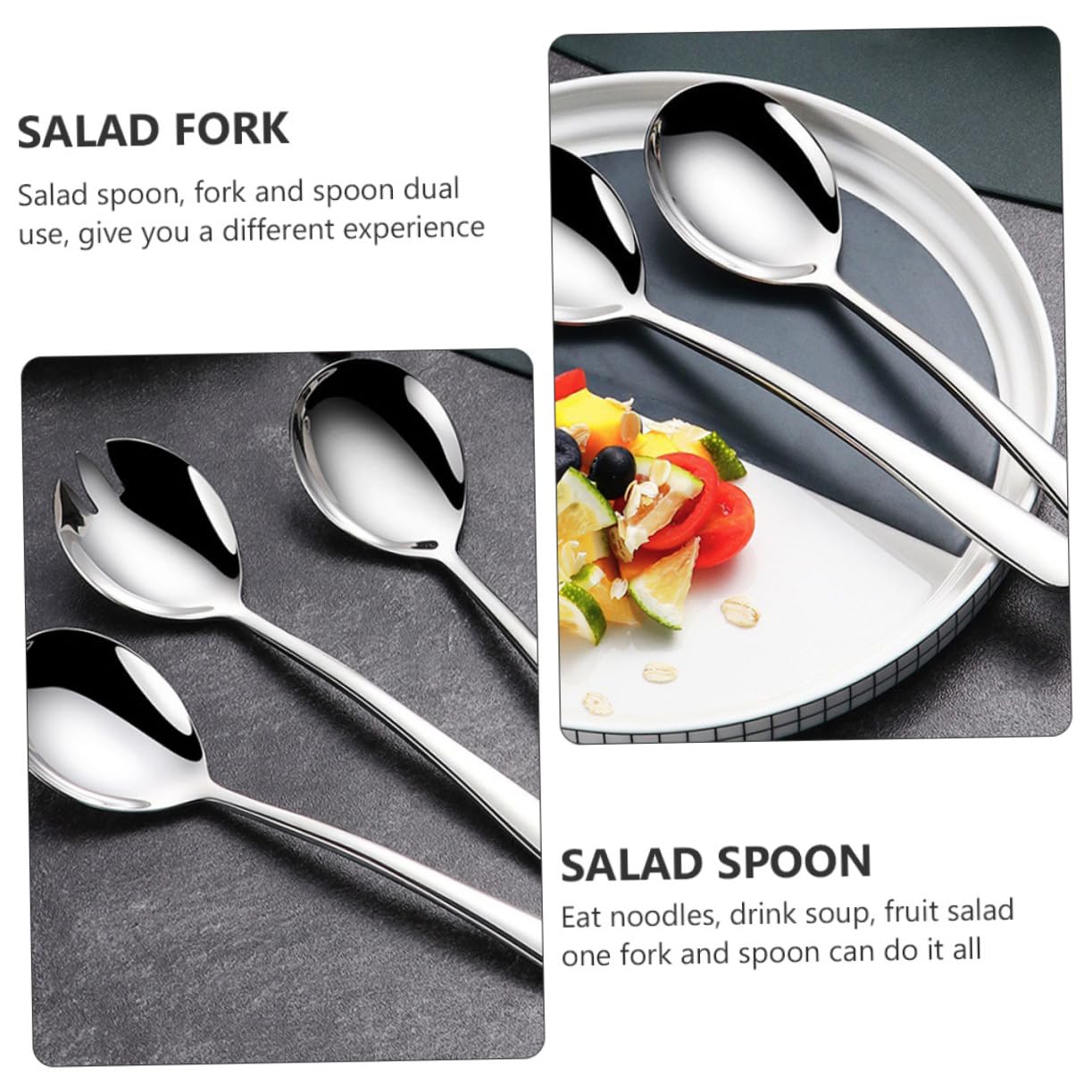 OFFSCH Serving Salad Spoons Forks 1 Set Stainless Steel Salad Server Silverware for Dinner