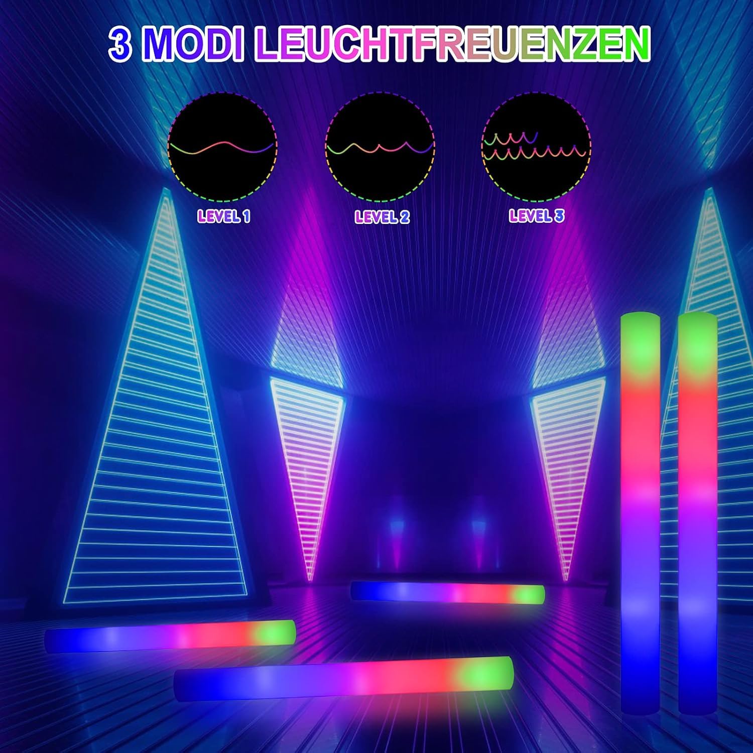 118 Stück LED Leuchtstäbe Party,3 Effekte LED Schaumstoff Leuchtstab für Partys & Hochzeit,8–10 Stunden blinkende Party Sets, die im Dunkeln leuchten