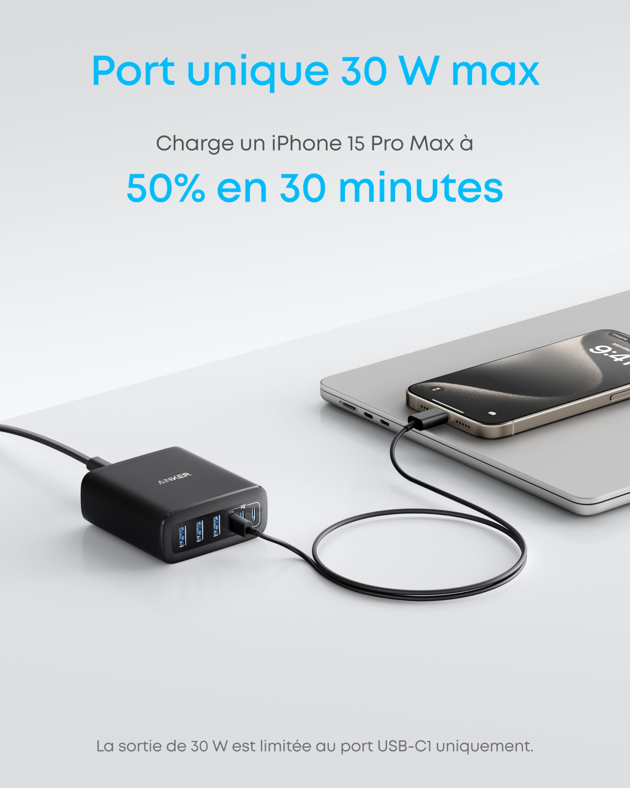 Anker Chargeur USB C 112W, Station de Recharge 6 Ports Sortie, pour iPhone 16/16 Plus / 16 Pro / 16 Pro Max/séries 15/14/ 13, MacBook Air, Pixel, Galaxy, iPad, et Autres (câble Non Inclus)