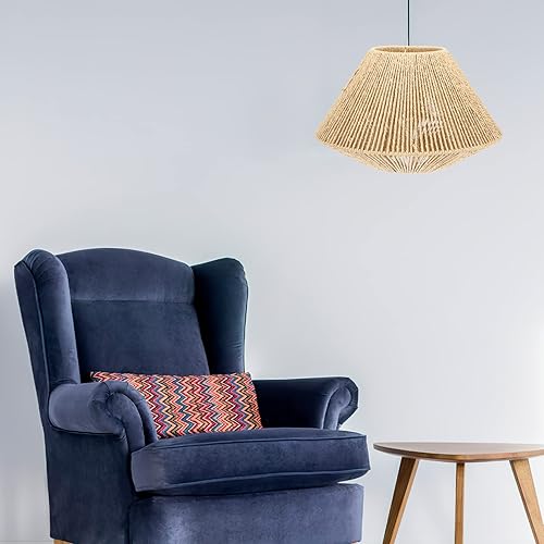 Miniatura 6 de Happyyami Pantalla de lámpara colgante tejida de ratán, pantalla vintage para lámpara de araña, bombilla de luz de jaula de protección, cubierta de