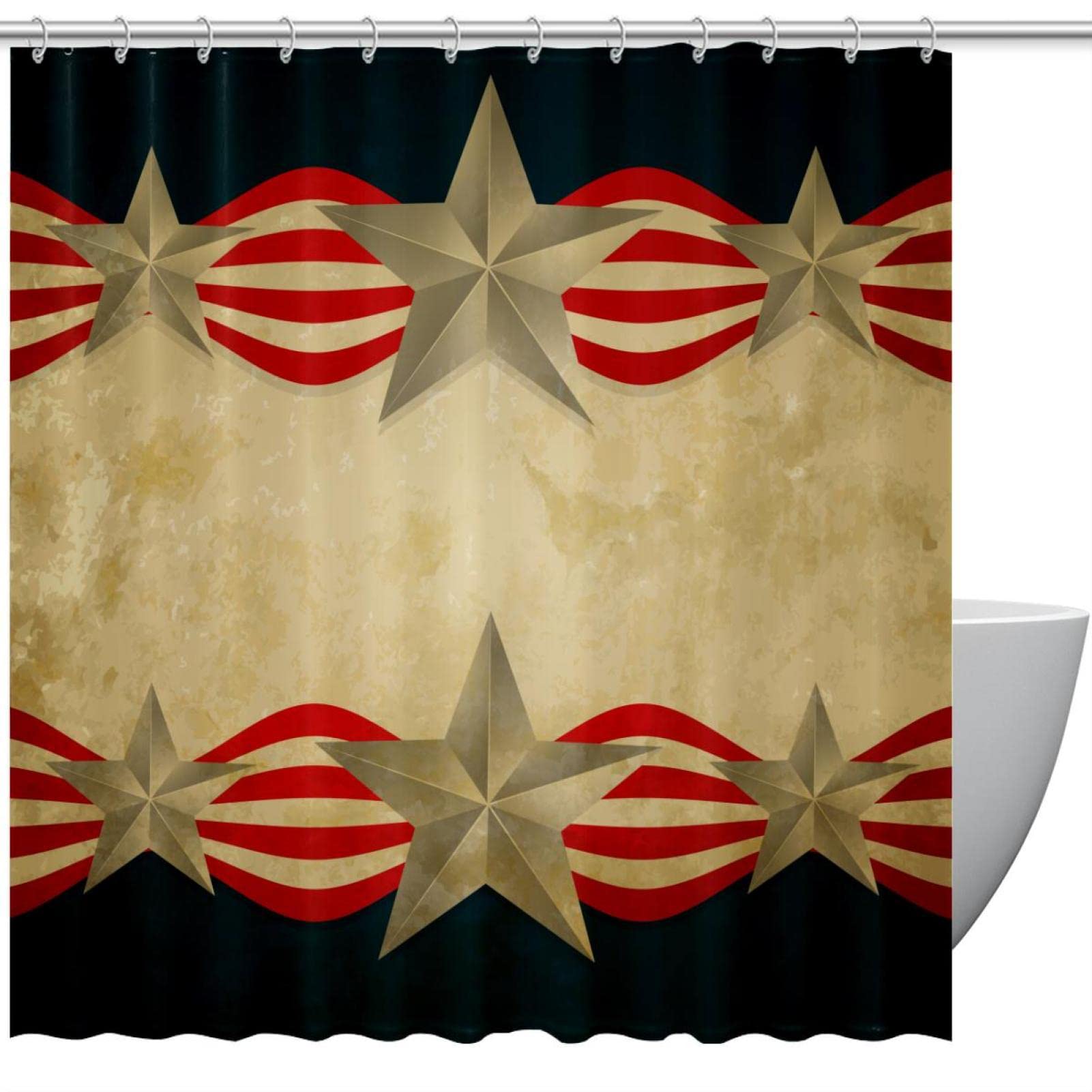 Rideau de douche motif drapeau américain étoiles en tissu imperméable et lavable pour rideaux de bain