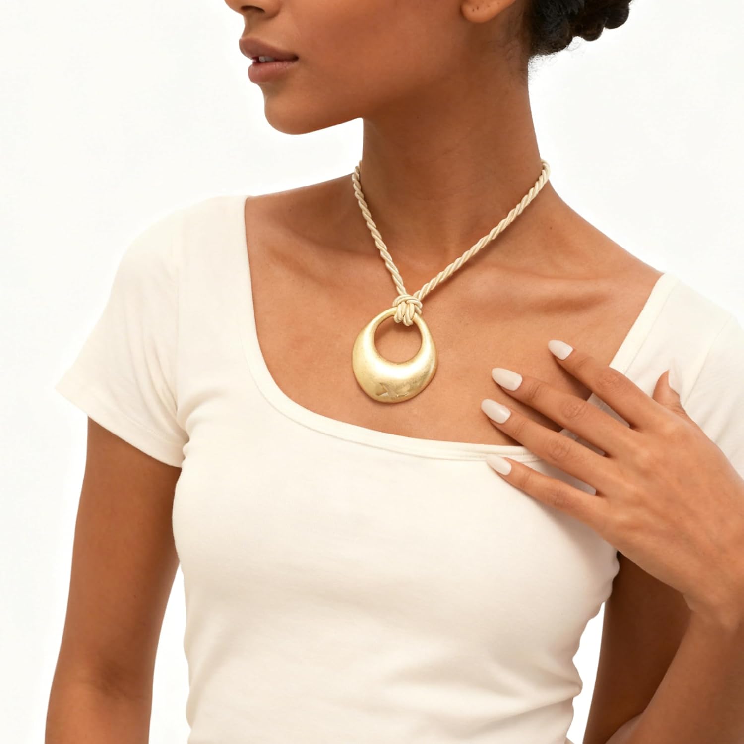 Boho Pendant Necklace for Women Chunky Gold Necklace Large Circle Pendant Statement Jewelry Trendy Gifts - Image 3