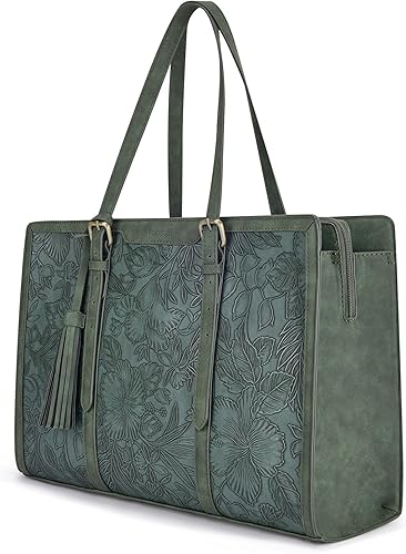 ECOSUSI Bolsa para computadora portátil para mujer, 15.6 pulgadas, bolsa de mano de piel sintética, para oficina de negocios, con compartimentos de