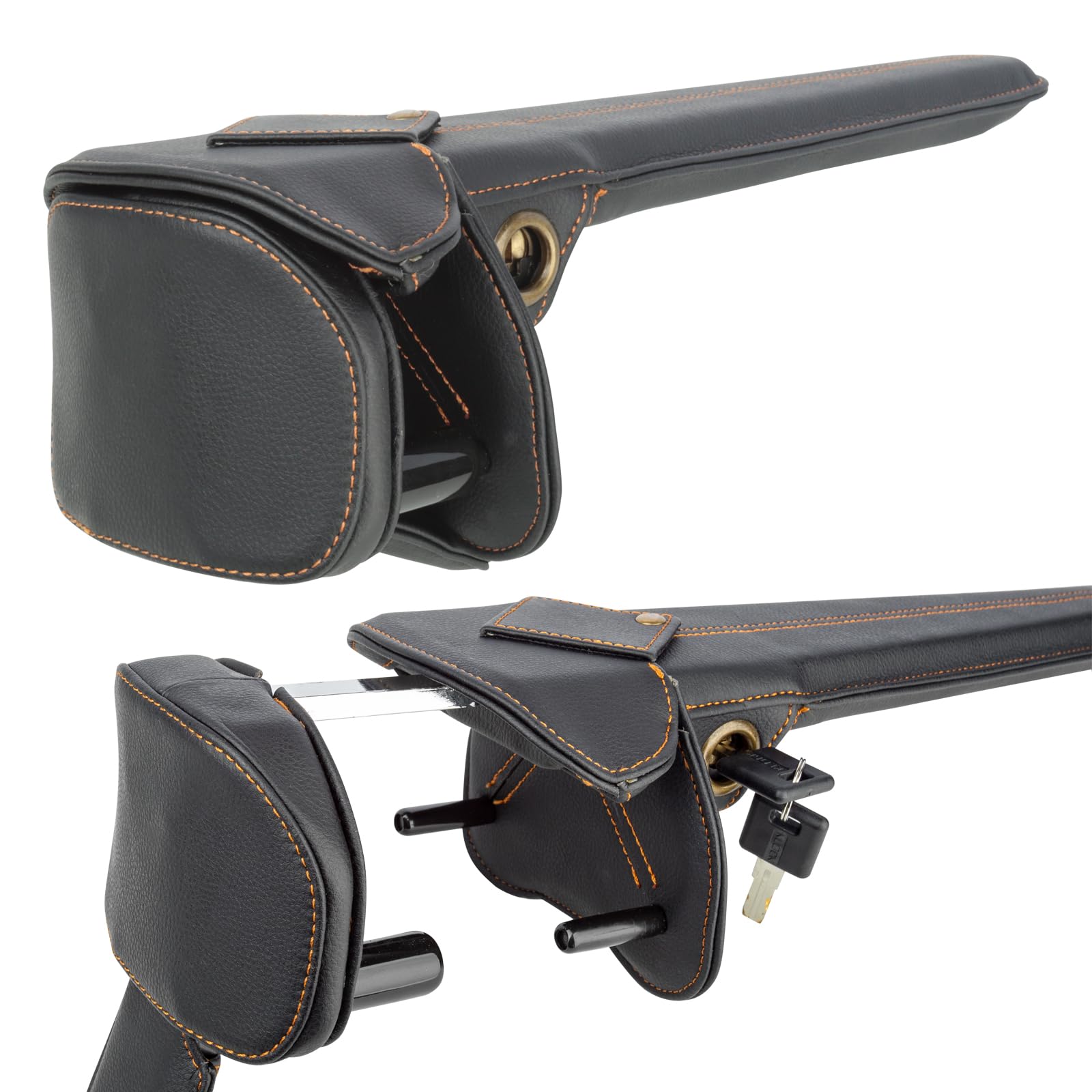 Catekro Antivol Voiture, Antivol Volant Réglable avec 2 Clés, Cuir Noir | Bloque Volant Universel pour Voiture, Camion, SUV, Bus, Protection Vol Direction Robuste et Résistant