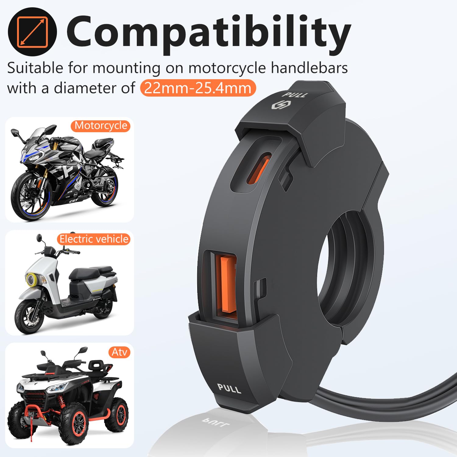Presa USB Impermeabile per Moto 48W, Presa USB C 12V Moto Impermeabile, Caricatore per Motocycle QC3.0+Type-C, +Cavo di Ricarica 5A Type-C (1 M) per DC 12V Biciclette da Spiaggia