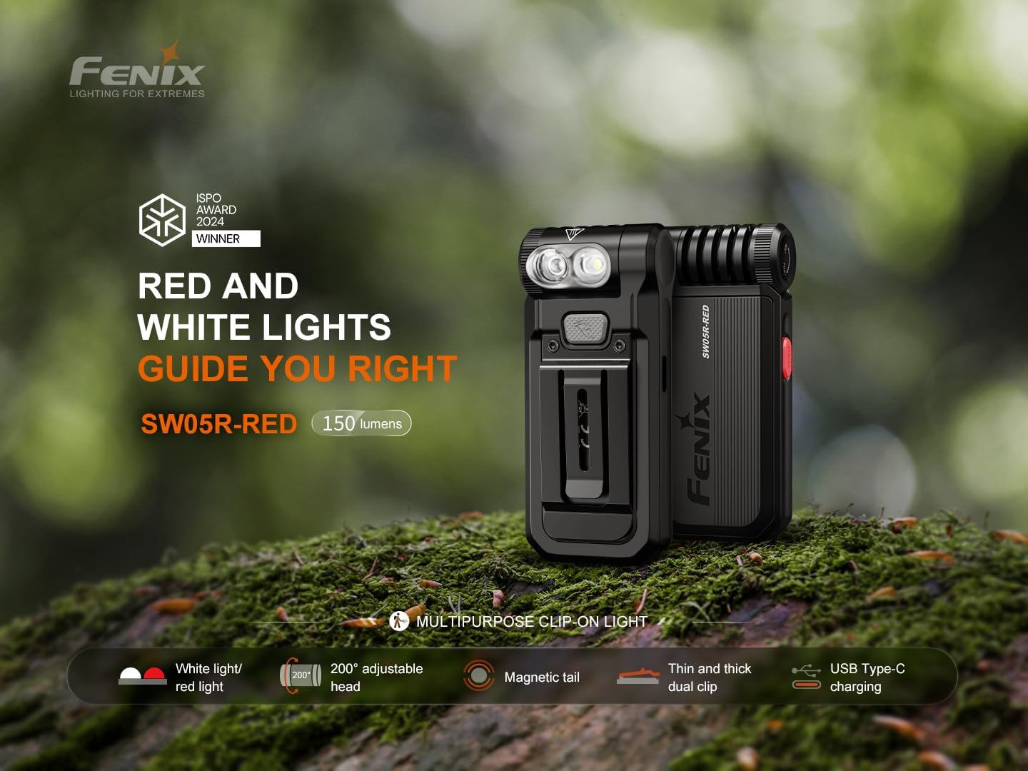 Fenix SW05R-RED Clip On Flat Body swival Flashlight with Red Light with EdisonBright Accessory case Bundle (Green)