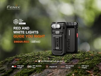 Fenix SW05R-RED Clip On Flat Body swival Flashlight with Red Light with EdisonBright Accessory case Bundle (Black)