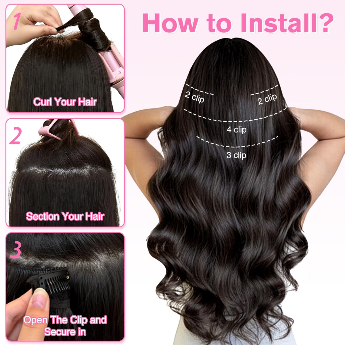 Balayage Clip In Hair Extensions Long Wavy 4PCS Highlight Curly Hair Extensions Clip Ins 24 Inch Balayage Dark Brown To Chestnut Brown 2H426 Synthetic Fiber With Protein Thick Hair Pieces For Women