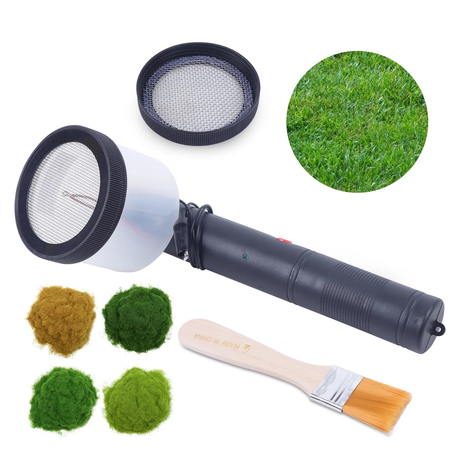 Handheld Seed Planter Handbeflockungsmaschine, statisches Gras, Flockgras-Meister für DIY-Szenische Modellierung, Sandtisch Motorhacke(SFC-001)