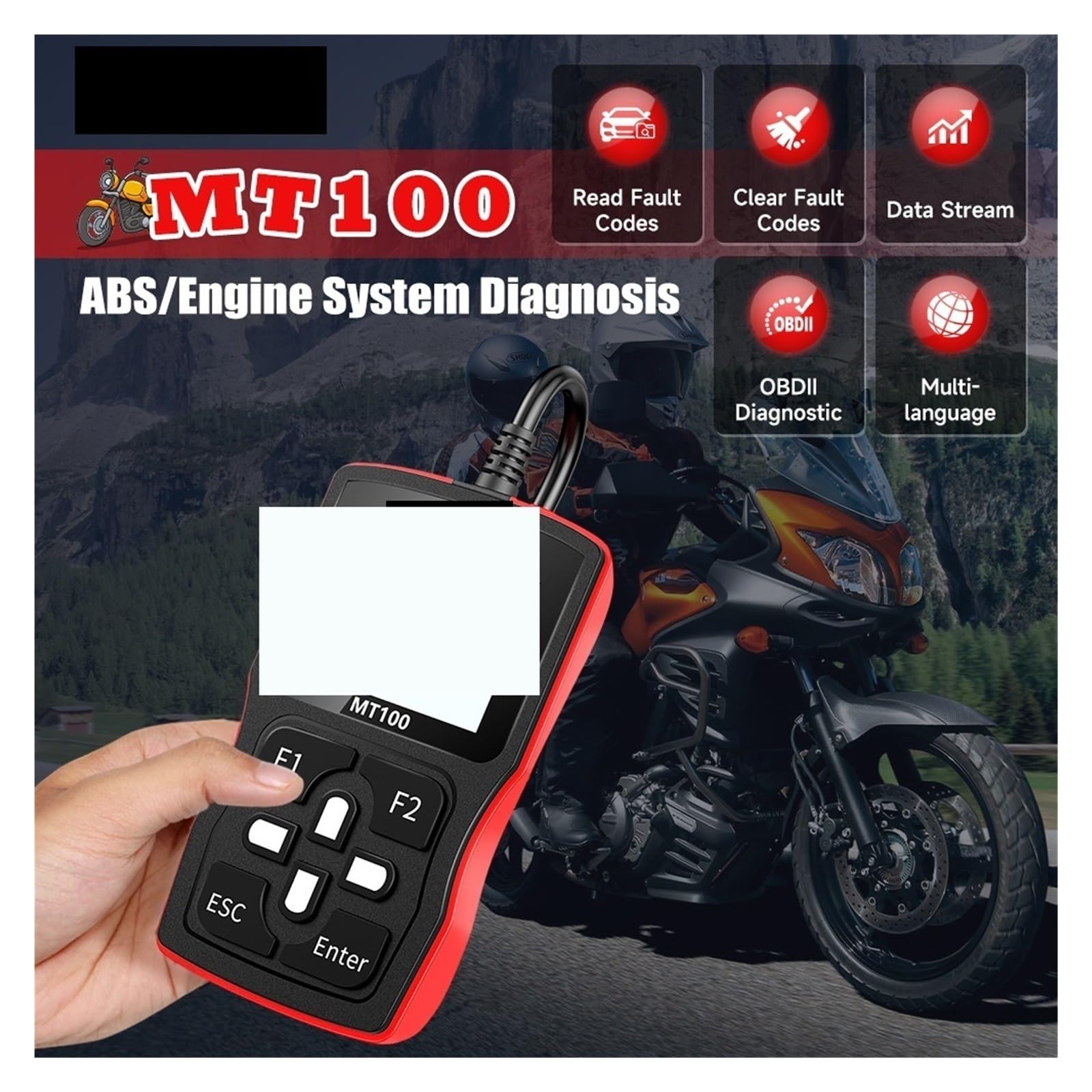 Czytnik kodów, MT100 Motocykl Koder Czytnik Skaner Narzędzie Do Silnika ABS System Motor Diagnostics Tools do sprawdzania silnika samochodu