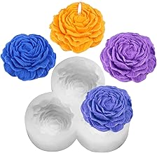 White Silicone Peony Candle Mould, 3 Cavities for Candle Making Wax Soap and Epoxy Resin Car Home Decoration Gift