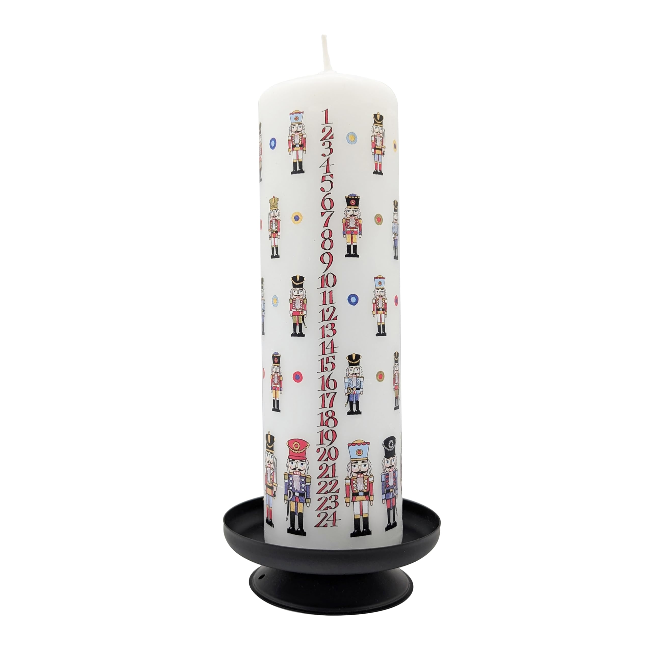 Alison Gardiner Multi-Colored Nutcracker Advent Pillar Candle – Unscented Wax Christmas Countdown, 70Hr Burn, Handmade In Uk – Festive Candle For Table, Mantelpiece & Seasonal Décor