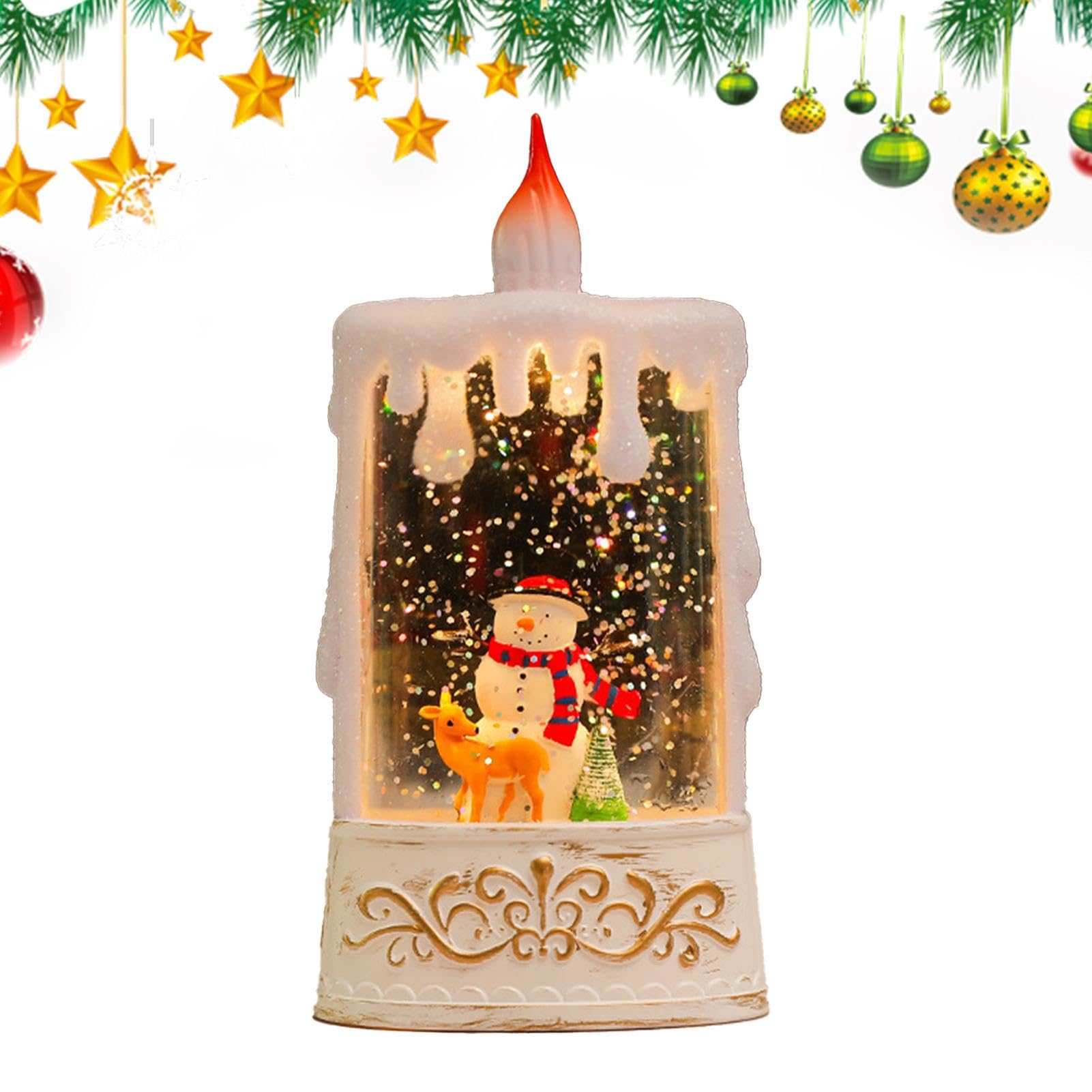 Christmas Snow Globe Lantern, Candle Shape Water Lantern, Glittering Christmas Decor, Centerpiece Lantern, Christmas Party Table Decor, Holiday Glitter Lantern, Christmas Water Globe, Sant