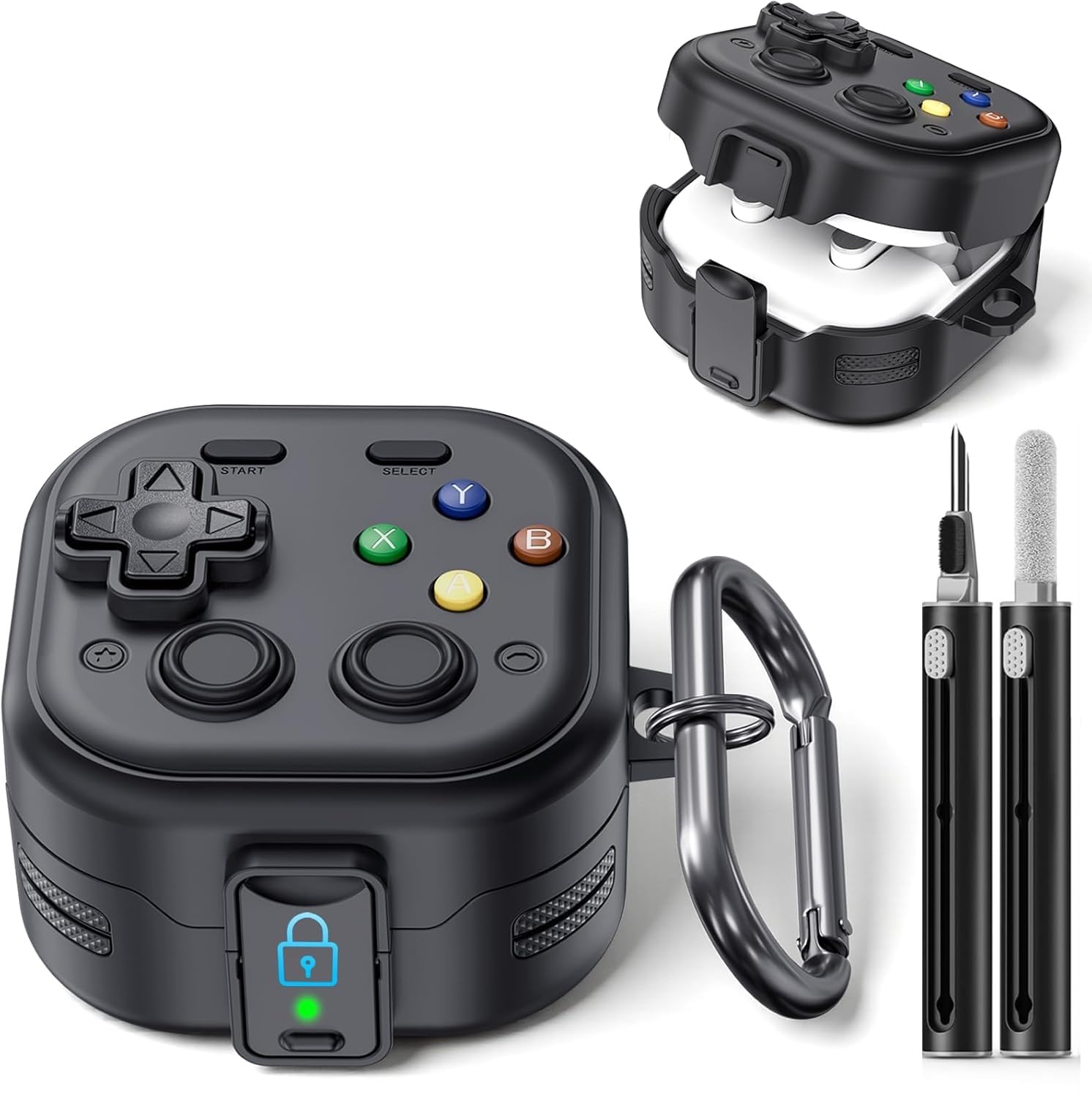 Meyaar for Samsung Galaxy Buds 4/4 Pro 2026, Secure Lock Hard Shell Protective Buds 4 Case Cover with 3-in-1 Cleaner Kit and Metal Keychain, Cute Funny Game Design Gift for Men Women (Black)-image-21