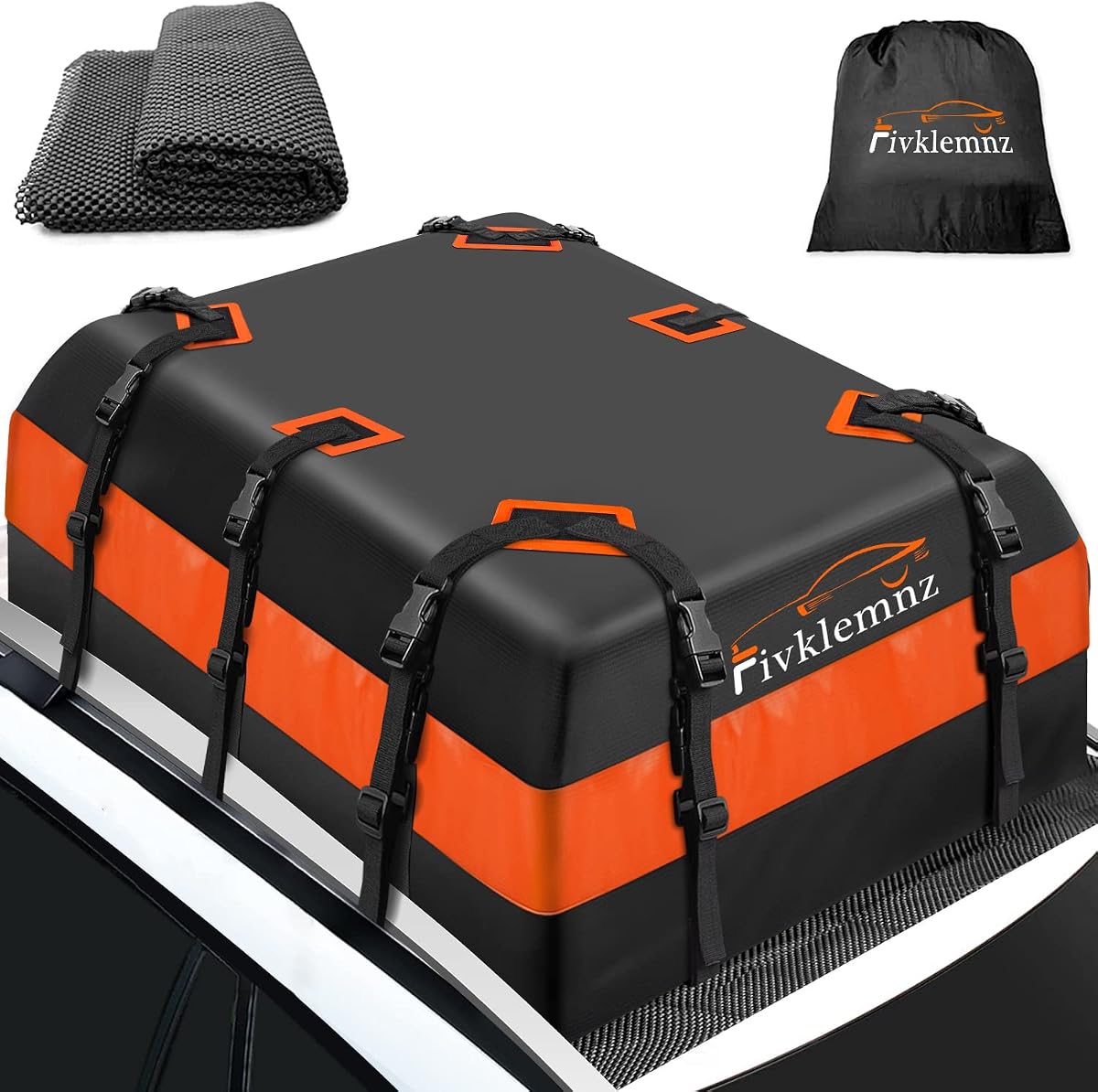 Car Roof Bag Cargo Carrier, 21 Cubic Feet Waterproof Rooftop Cargo Carrier with Anti-Slip Mat + 10 Reinforced Straps + 6 Door Hooks, Suitable for All Vehicle with/Without Roof Rack